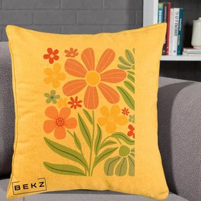 Perna Decorativa Flori Grafice Roz Pastel, 40x40 cm, Galben, Husa Detasabila, Perna Inclusa, BEKZ®