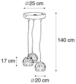 Lampă suspendată industrială neagră rotundă cu 3 lumini - Bobby