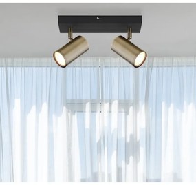 Aplica de perete / tavan cu 2 spoturi directionabile design modern ROBBY negru mat, alama antica