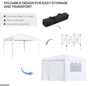 Foisor Impermeabil cu Paneluri Laterale Outsunny, Tesatura Oxford Alb, 3x3m | Aosom RO