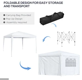 Foisor Impermeabil cu Paneluri Laterale Outsunny, Tesatura Oxford Alb, 3x3m | Aosom RO