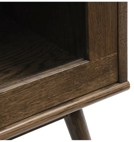 Vitrină maro închis cu aspect de lemn de stejar cu ușă glisantă 110x160 cm Barrali – Unique Furniture