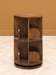 Bibliotecă rotativă din lemn de mango, maro, rafturi suprapuse pe ax central, finisaj mat, 67 x 39,5 cm, „Victor”