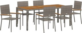 vidaXL Set de masă pentru grădină 7 pcs Gri poliratan