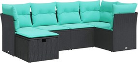 vidaXL Set mobilier de grădină cu perne, 6 piese, negru, poliratan