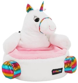 Fotoliu tip sac unicorn, alb roz amestec de culori, BUFEL