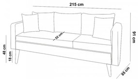 Canapea cu 3 Locuri Sofia, 215 x 91 x 85 cm, Bej