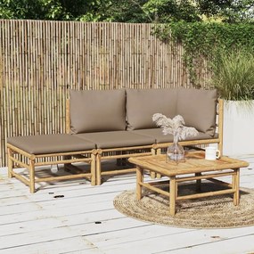3155140 vidaXL Set mobilier de grădină cu perne gri taupe, 3 piese, bambus
