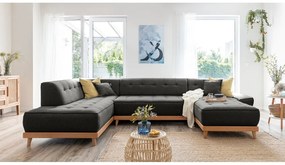 Canapea extensibilă în formă de "U" cu șezlong pe partea stângă Miuform Dazzling Daisy, gri închis