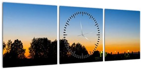 Tablou cu apus de soare (cu ceas) (90x30 cm)