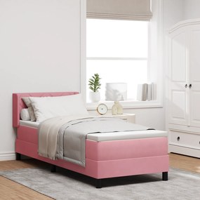 vidaXL Pat cu Saltea cu Arcuri Negru 100x200 cm Catifea cu saltea Roz