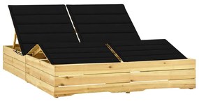 vidaXL Șezlong dublu și perne negre, lemn de pin tratat