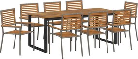 vidaXL Set de masă pentru grădină 9 pcs Gri Lemn Solid de Acacia