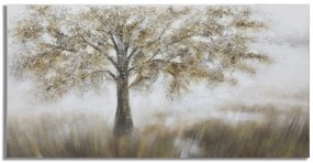 Tablou decorativ maro din panza si lemn de pin, 140 x 3,8 x 70 cm, Tree Dark Mauro Ferreti