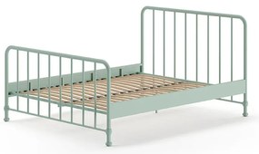 Pat matrimonial verde din metal cu somieră 160x200 cm BRONXX – Vipack