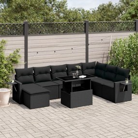 3268065 vidaXL Set mobilier de grădină cu perne, 8 piese, negru, poliratan