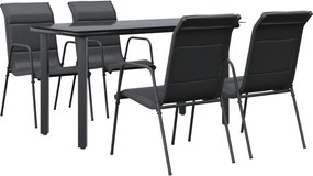 vidaXL Set mobilier de grădină, 5 piese, negru, oțel și textilenă