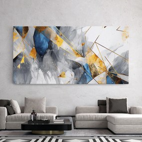 Tablou Canvas, 50x100cm, Dormitor si Living, Abstracte, Abstract cu linii, Abstract Gold Blue Pattern