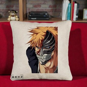 Perna Personalizata Bleach Ichigo Masca Hollow, 40x40 cm, Bej Canapea, Husa Detasabila, Perna Inclusa, BEKZ®