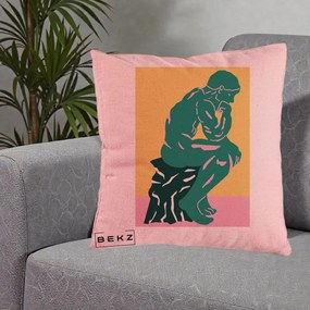 Perna Decorativa Ganditorul Sculptura Pop Art, 40x40 cm, Roz, Husa Detasabila, Perna Inclusa, BEKZ®