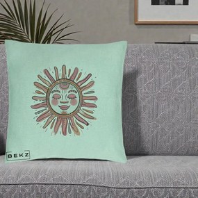 Perna Decorativa Soare Roz Tribal, 40x40 cm, Verde Menta, Husa Detasabila, Perna Inclusa, BEKZ®