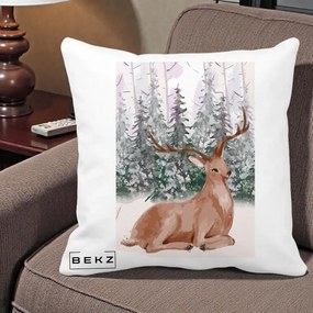Perna Decorativa Ren in Padure Roz Moale, 40x40 cm, Alba Mata, Husa Detasabila, Perna Inclusa, BEKZ®