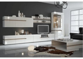 Vitrină, albă extra luciu ridicat HG/stejar sonoma închis, LYNATET TYP 33