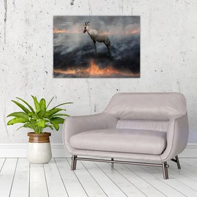 Tablou pe sticlă cu capră de munte în foc (70x50 cm)
