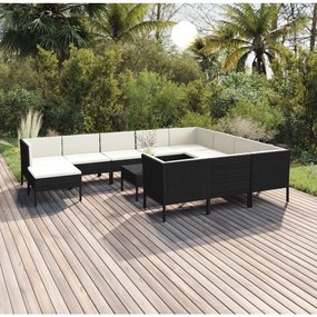 3094512 vidaXL Set mobilier de grădină cu perne, 12 piese, negru, poliratan