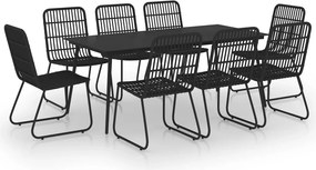 vidaXL Set mobilier de exterior, 9 piese, poliratan și sticlă