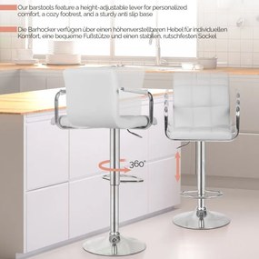 MIADOMODO Scaun de bar 2 buc, cu brațe, alb
