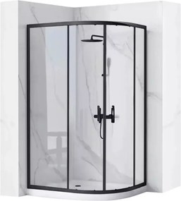 Cabina dus cu cadita semirotunda Rea Look cu doua usi culisante 80x100 negru mat stanga