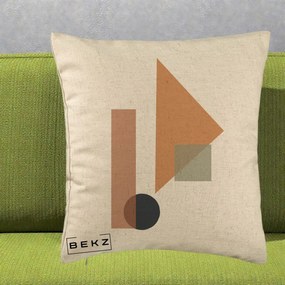 Perna Decorativa Geometric Bauhaus Triunghi, 40x40 cm, Bej, Husa Detasabila, Perna Inclusa, BEKZ®