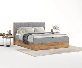 Pat boxspring gri/în culoare naturală cu spațiu de depozitare 140x200 cm Asahi – Maison de Rêve