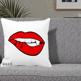 Perna Decorativa Vampire Lips Halloween, 40x40 cm, Alba Mata, Husa Detasabila, Perna Inclusa, BEKZ®