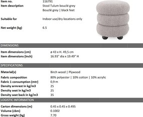 Taburete elegant design LUX Tulum, Boucle grey