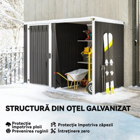 Outsunny Șopron de Grădină din Oțel Galvanizat, Ușă Blocabilă, 231 x 125 x 162 cm, Gri Închis | Aosom Romania