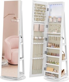Oglinda de podea cu depozitare bijuterii Alb Songmics 55x55x162 cm