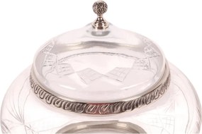 Bombonieră din sticlă gravată și aluminiu, argintie, cu capac, aspect vintage, finisaj antichizat, 21 x 26 cm, „Bonbonnière”
