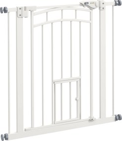 PawHut Uşa de Siguranţă pentru Câini, Barieră pentru Animale de Companie cu Ușă Mică pentru Pisici, 74-80x76 cm, Alb | Aosom Romania