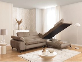 Colțar maro cu tapițerie din catifea reiată (cu colț pe partea dreaptă/în formă de ”L”) Marbeya – Ropez