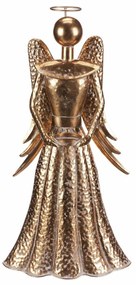 Decorație metalică de Crăciun Înger 49 cm, pahar pentru ceai, lumânare, auriu