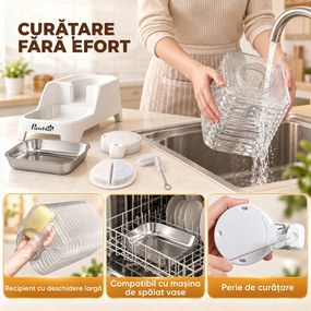 PawHut distribuitor automat de apă cu gravitație 8 L pentru pisici și câini, cu bol din inox, alb | Aosom Romania