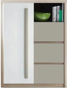 Comoda ROMA 8, stejar Ferrara/alb lucios/gri mat, PAL/PVC, 90x43x117 c