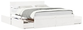 3282343 vidaXL Cadru de pat cu sertare, alb, 160x200 cm, lemn masiv pin