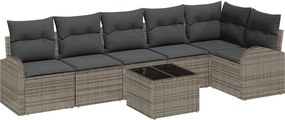 vidaXL Set de canapele pentru grădină cu pernă 7 pcs Gri poliratan