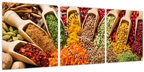Tablou - Condimente din întreaga lume (cu ceas) (90x30 cm)