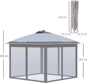 Outsunny Pavilion pliant 3,3 x 3,3 m cu iluminare LED, draperii din plasă, geantă de transport, Gri | Aosom Romania