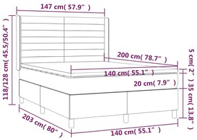 Pat box spring cu saltea, gri inchis, 140x200 cm, catifea Morke gra, 140 x 200 cm, Benzi orizontale