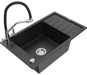 Mexen Elias chiuvetă de bucătărie din granit cu 1 cuvă cu scurgător și baterie Duo, negru/auriu metalizat - 6511-75-671701-07